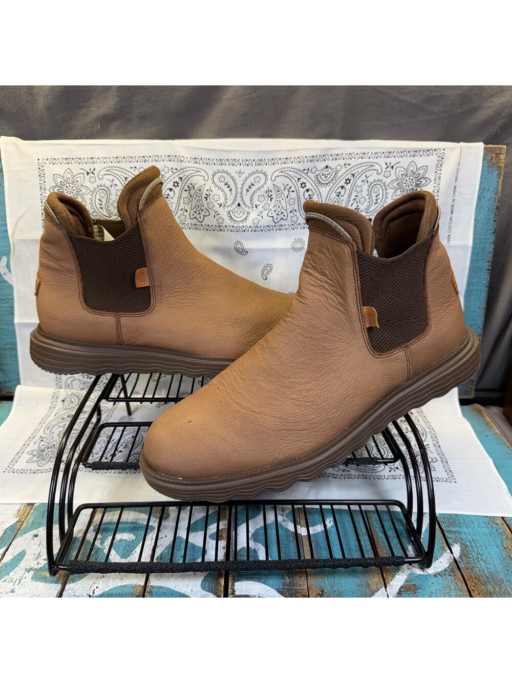 Hey Dude Branson Brown Craft Chelsea Leather Boot Mens Comfort US Size 13 EUC